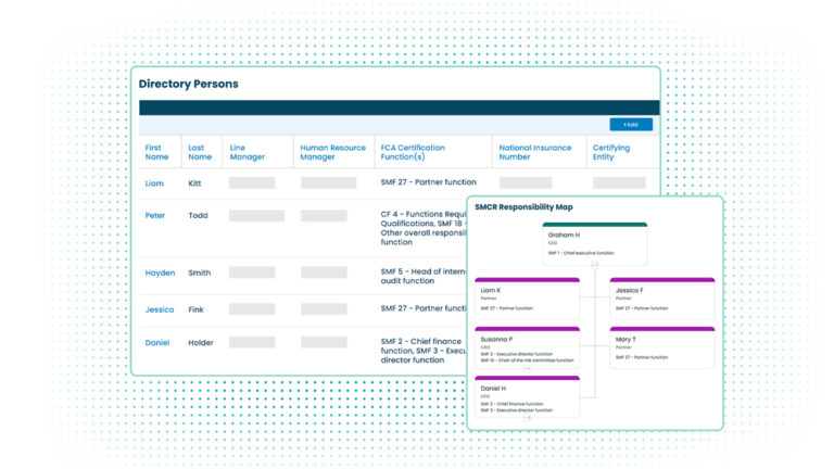 SMCR: Conduct Rules Product Screenshots, Directory Persons, SMCR Responsibility Map