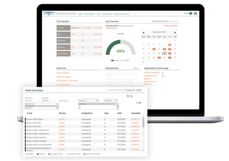 ComplianceGuardian product screenshot, Task Overview Homepage