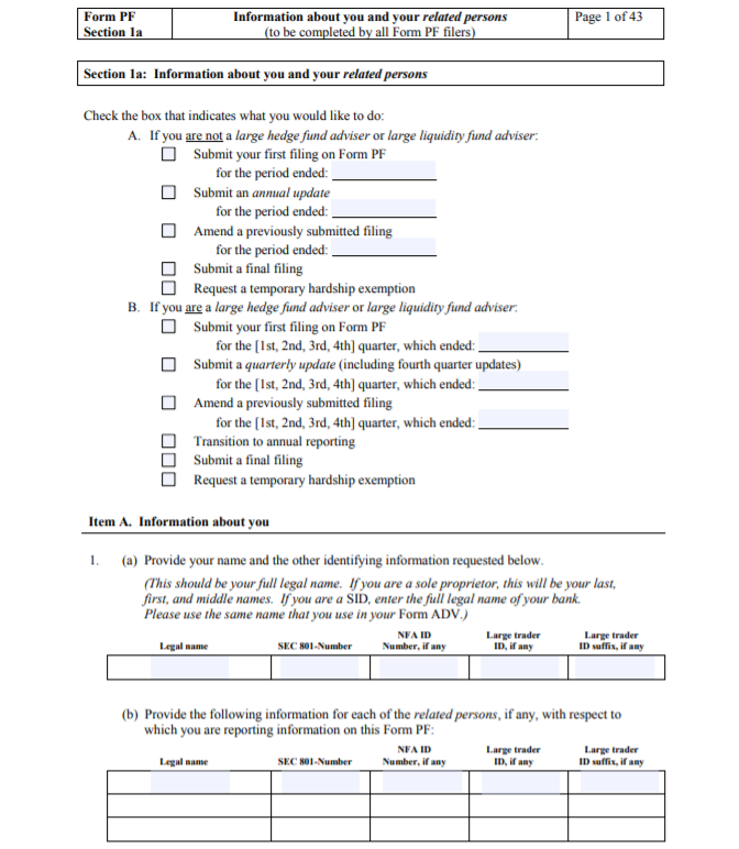 Form PF private fund section 1