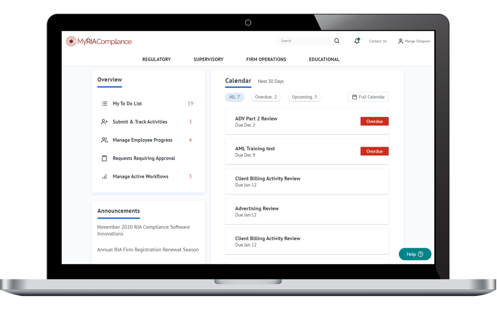 RIA compliance software dashboard