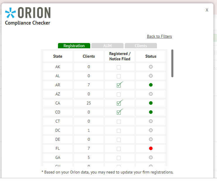 Orion Compliance Checker Registration