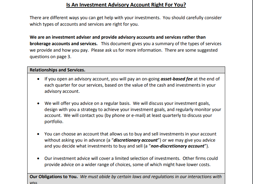 SEC Form CRS Investment Adviser Sample Document