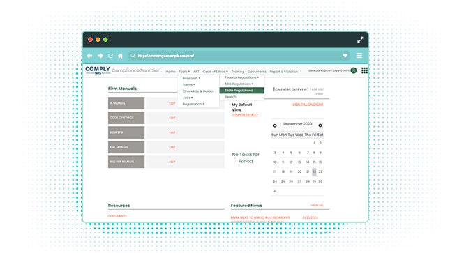 ComplianceGuardian platform screenshot, firm manuals