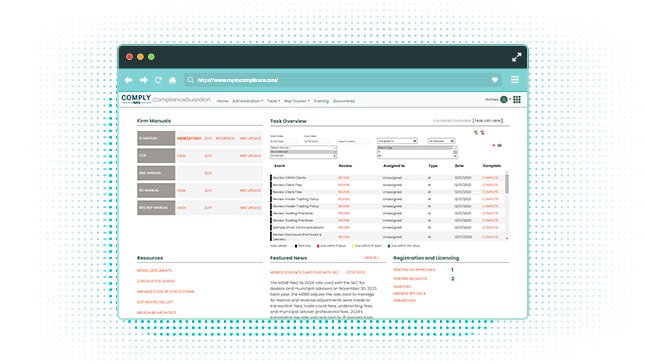 ComplianceGuardian platform screenshot, Task Overview list view