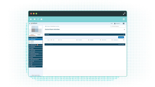 ComplySci Platform screenshot, Control Room