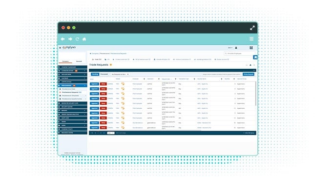 ComplySci Platform screenshot, preclearance