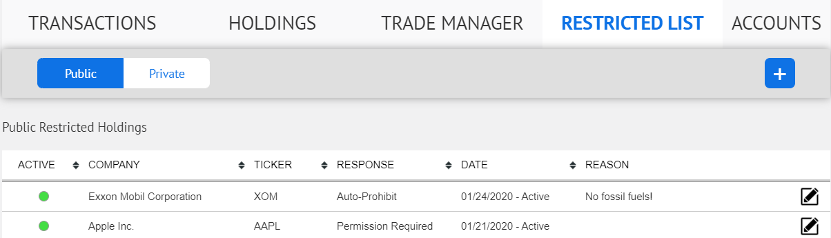 RIA ETM online employee trade request software