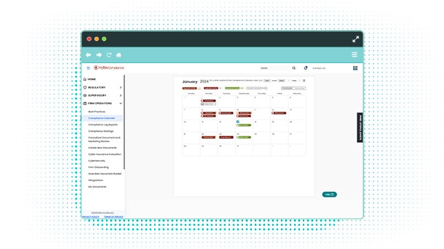 The RIA in a Box Platform, Compliance Management Program Calendar Screenshot