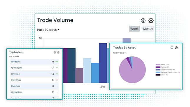 three screen widgets with COMPLY product screenshots,